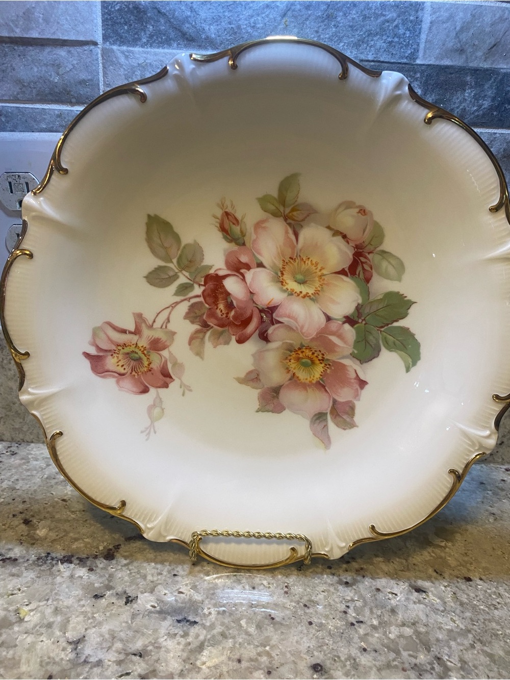 Vintage Floral Porcelain Serving platter 11”  with Gold Trim